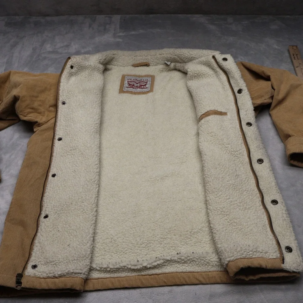 Levi's  Trucker Jacket Mens Medium Beige Corduroy Sherpa Lined Rugged Full Zip - Picture 7 of 16